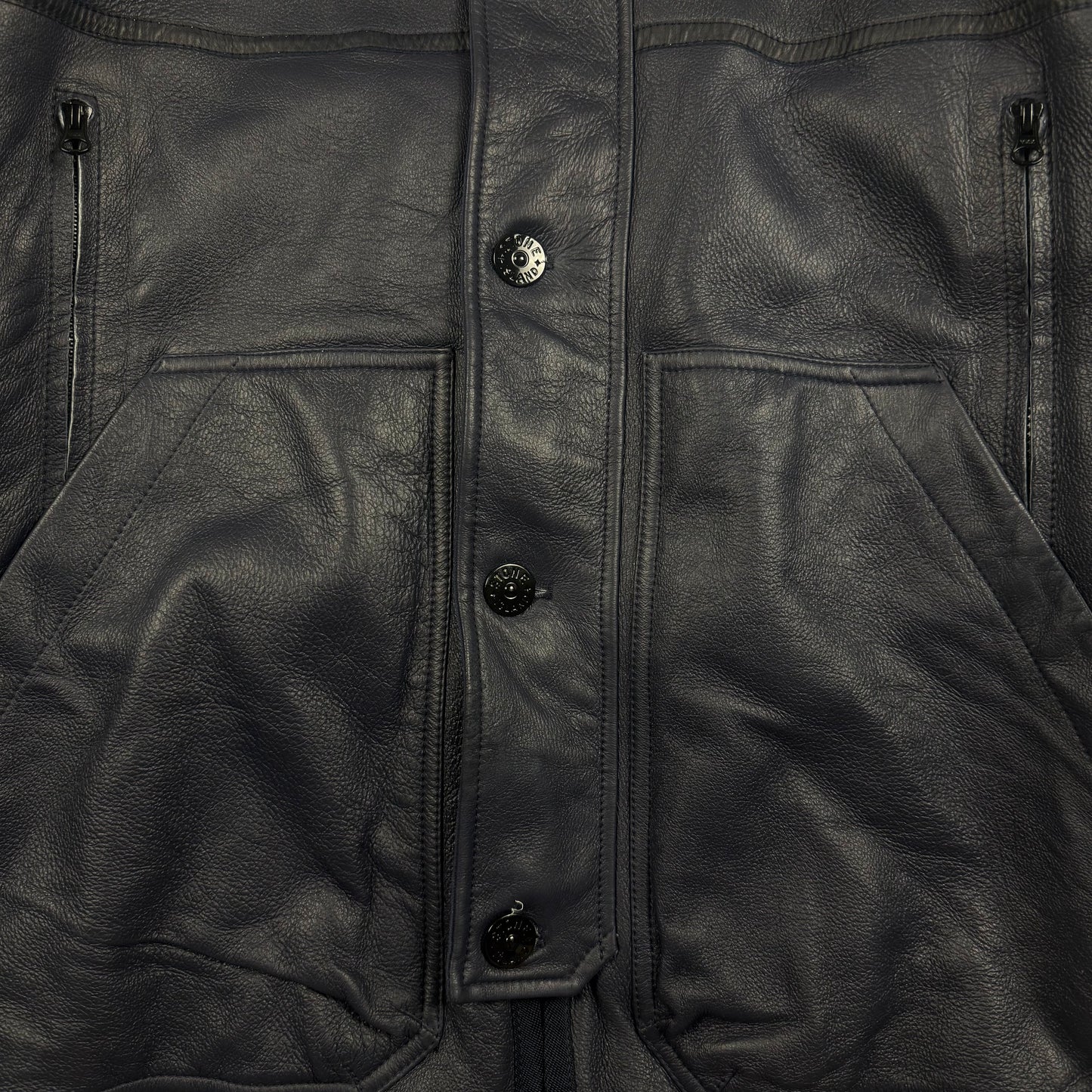 Stone Island Hand Painted Sheepskin Fur Hood Shearling Jacket