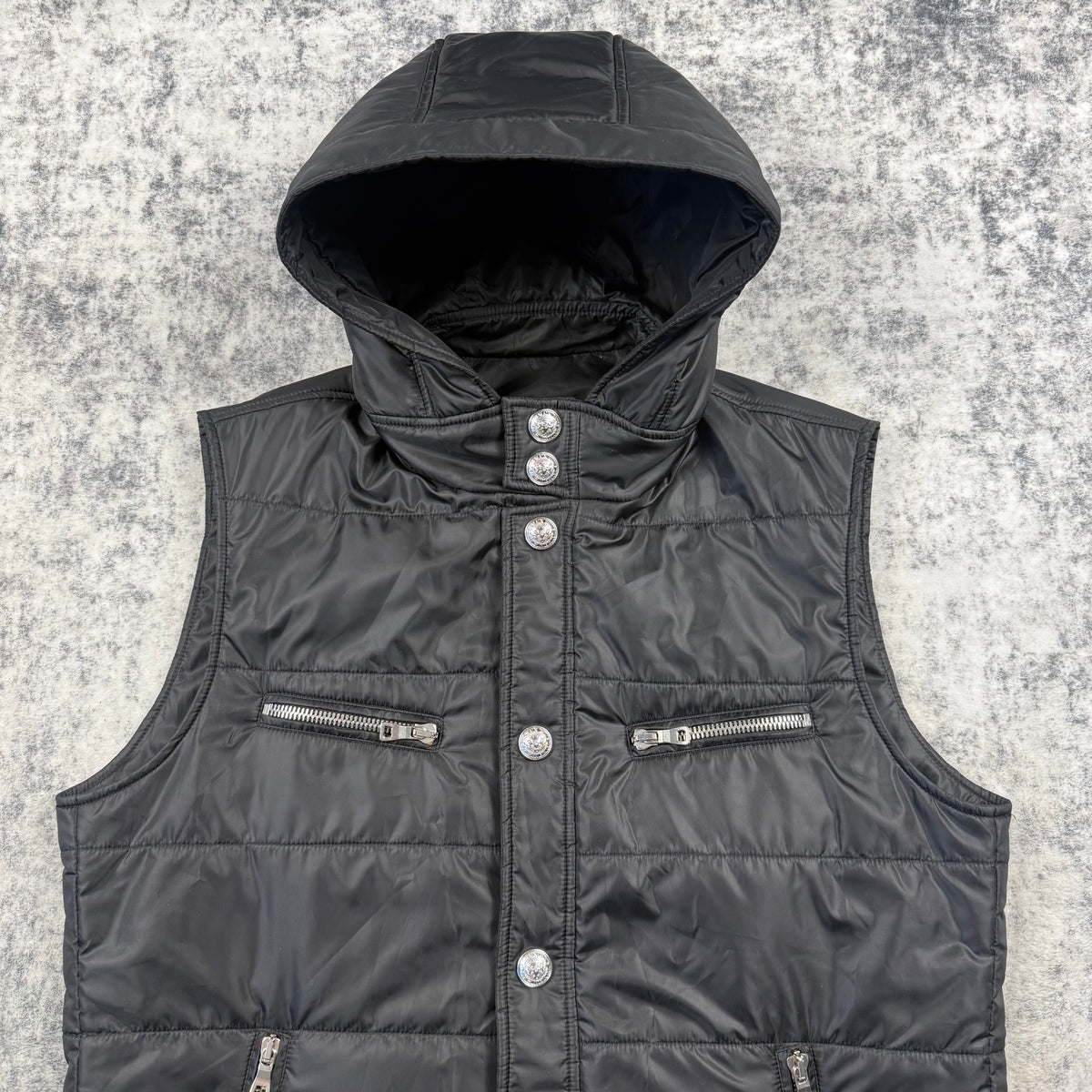 Balmain Padded Quilted Shell Hooded ‘Black’ Gilet