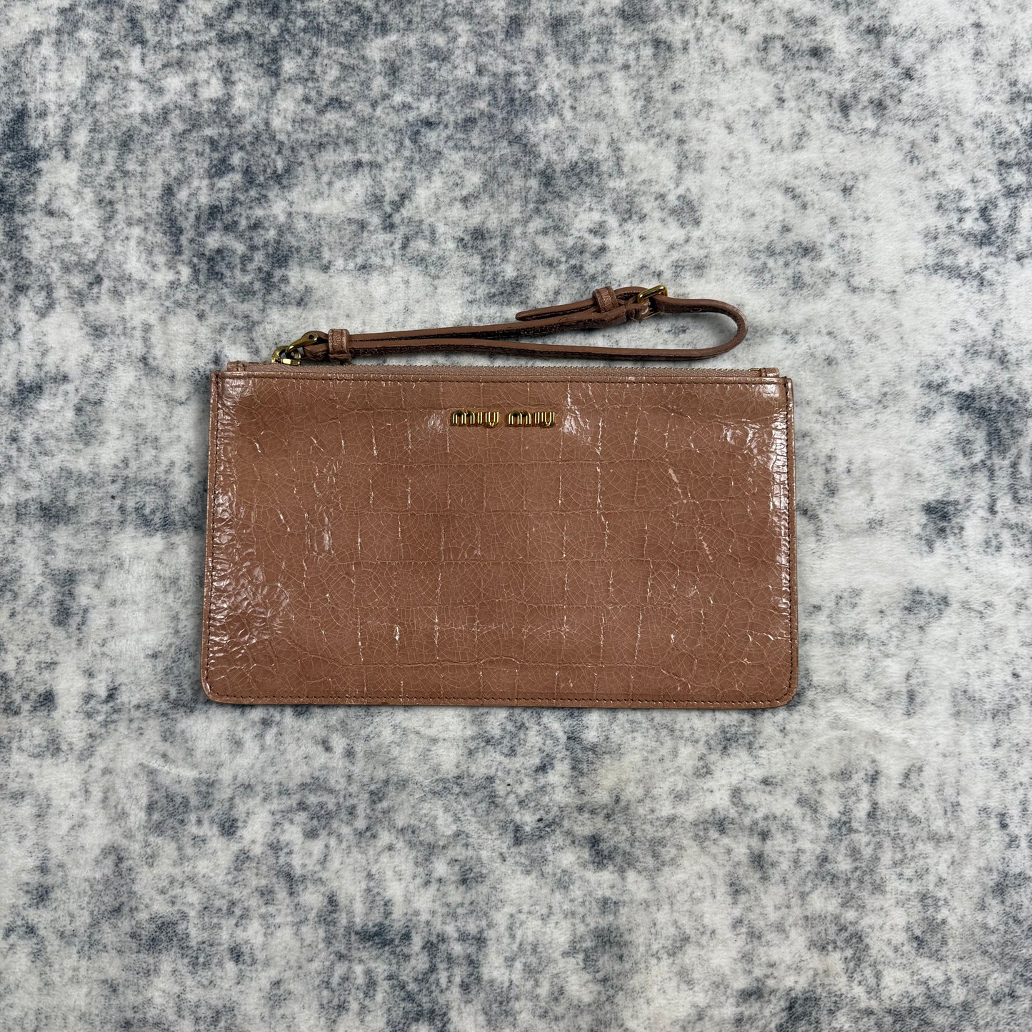 Miu Miu Croc-Embossed Patent Leather Wristlet Clutch / Pouch