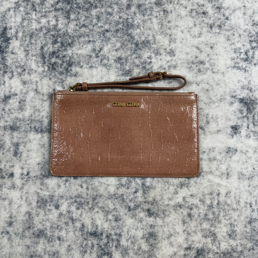Miu Miu Croc-Embossed Patent Leather Wristlet Clutch / Pouch
