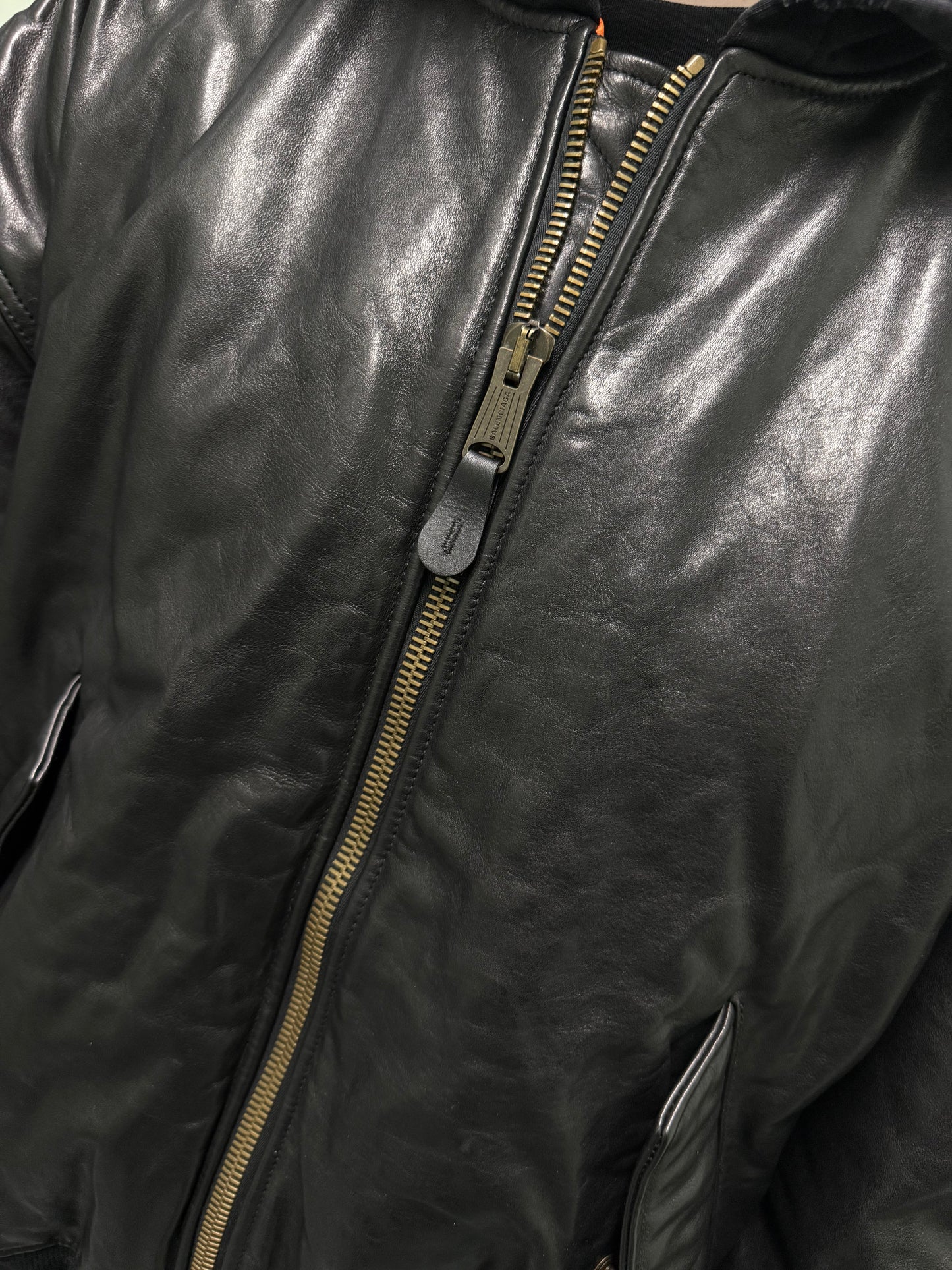 Balenciaga AW22 Leather MA-1 Oversized Hooded Bomber Jacket