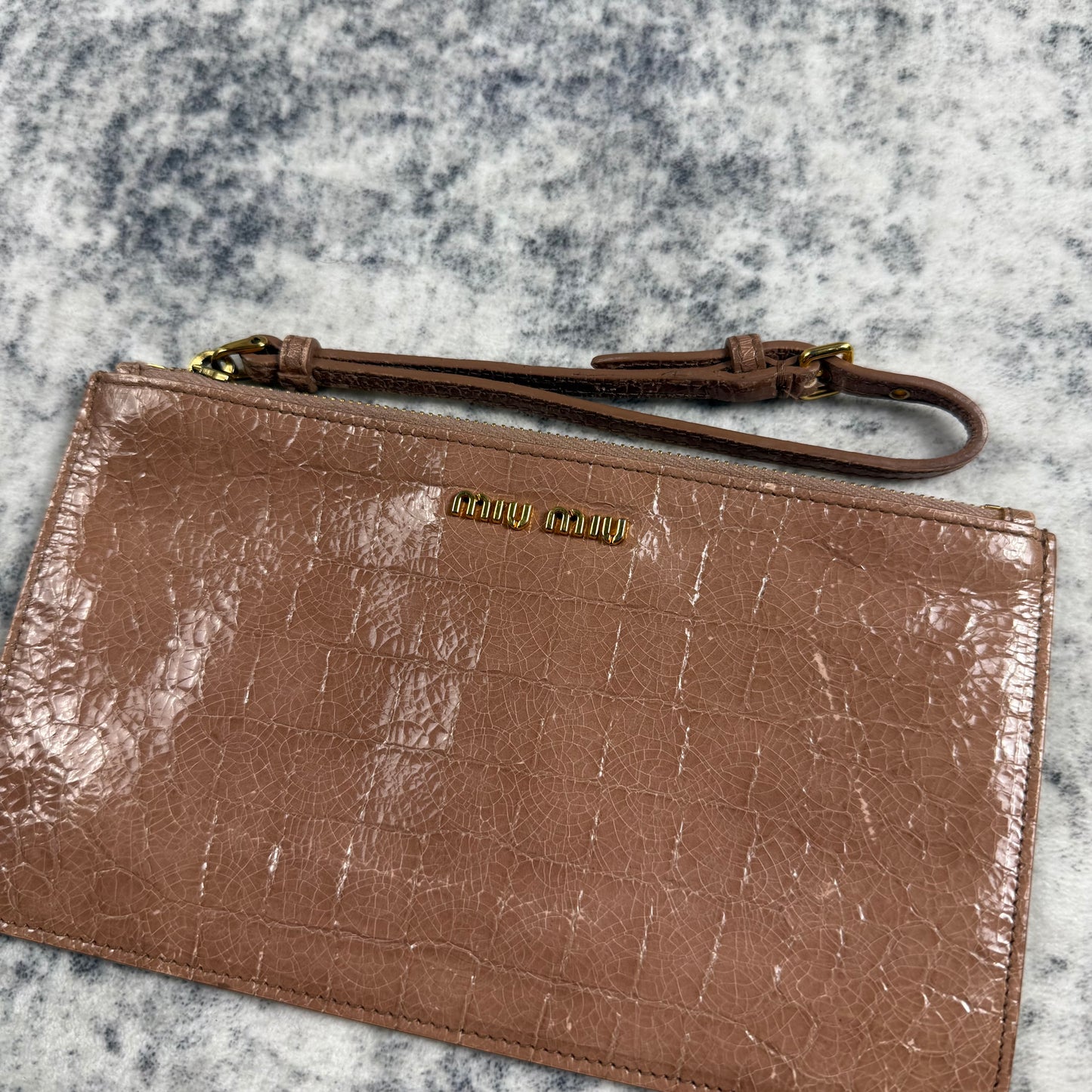 Miu Miu Croc-Embossed Patent Leather Wristlet Clutch / Pouch