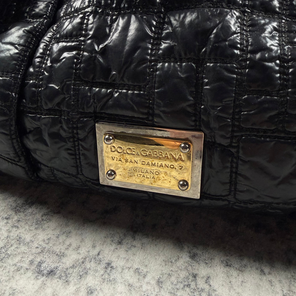 Dolce & Gabbana Miss Lexington Black Quilted Patent Nylon Tote Bag