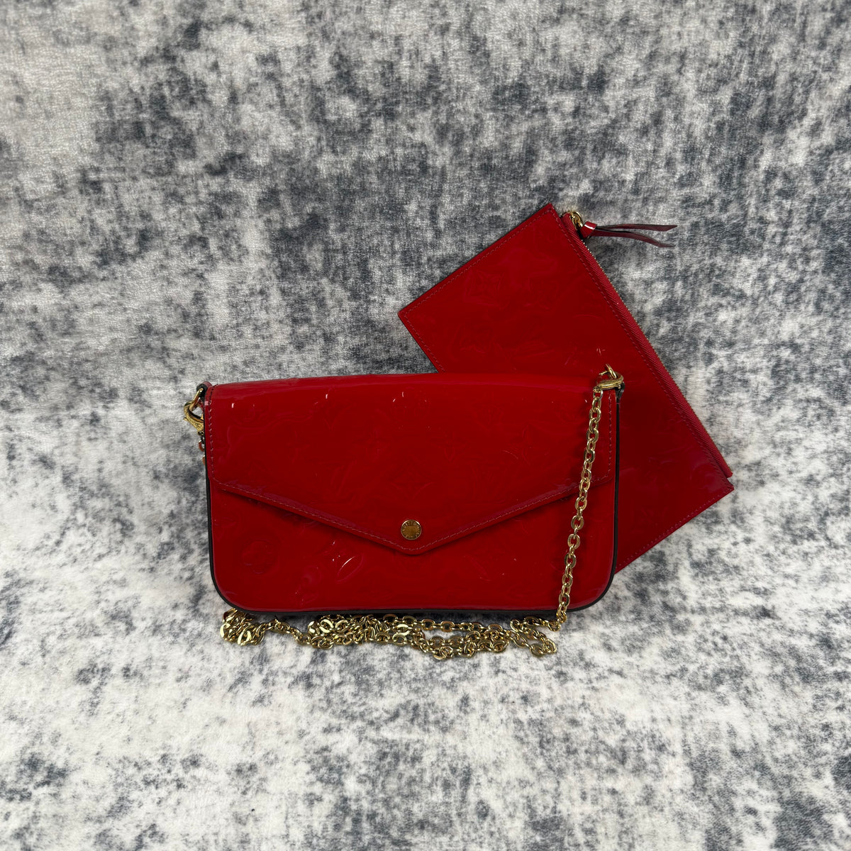 Louis Vuitton Monogram Vernis Pochette Félicie Red Bag