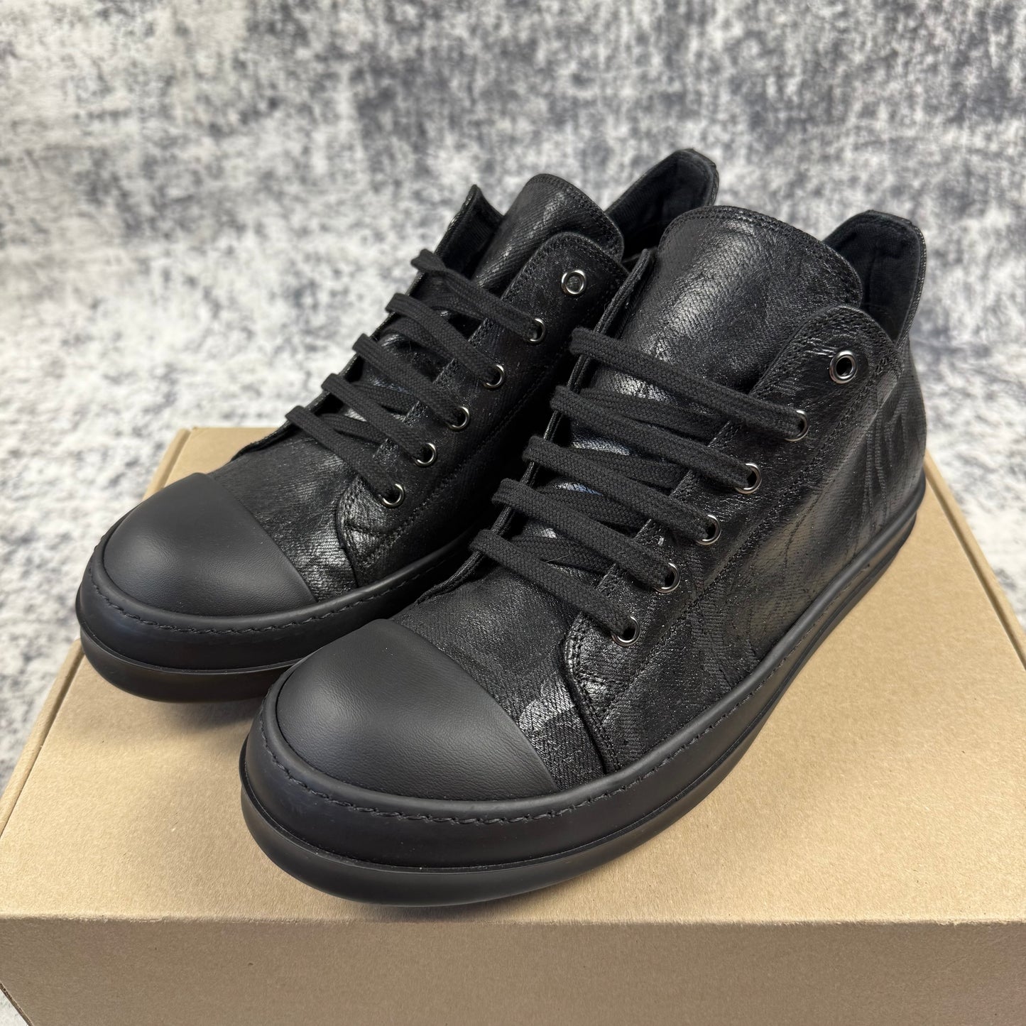 Rick Owens DRKSHDW Black Foil Denim Low Shoes