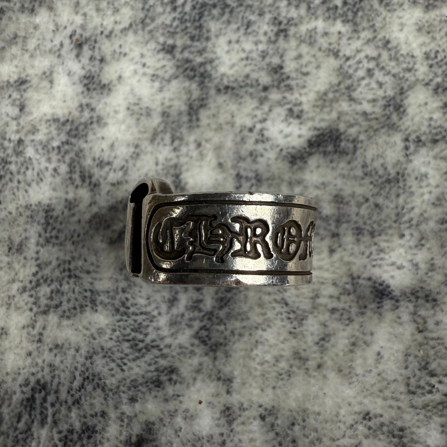Chrome Hearts Large Scroll Label Silver Ring