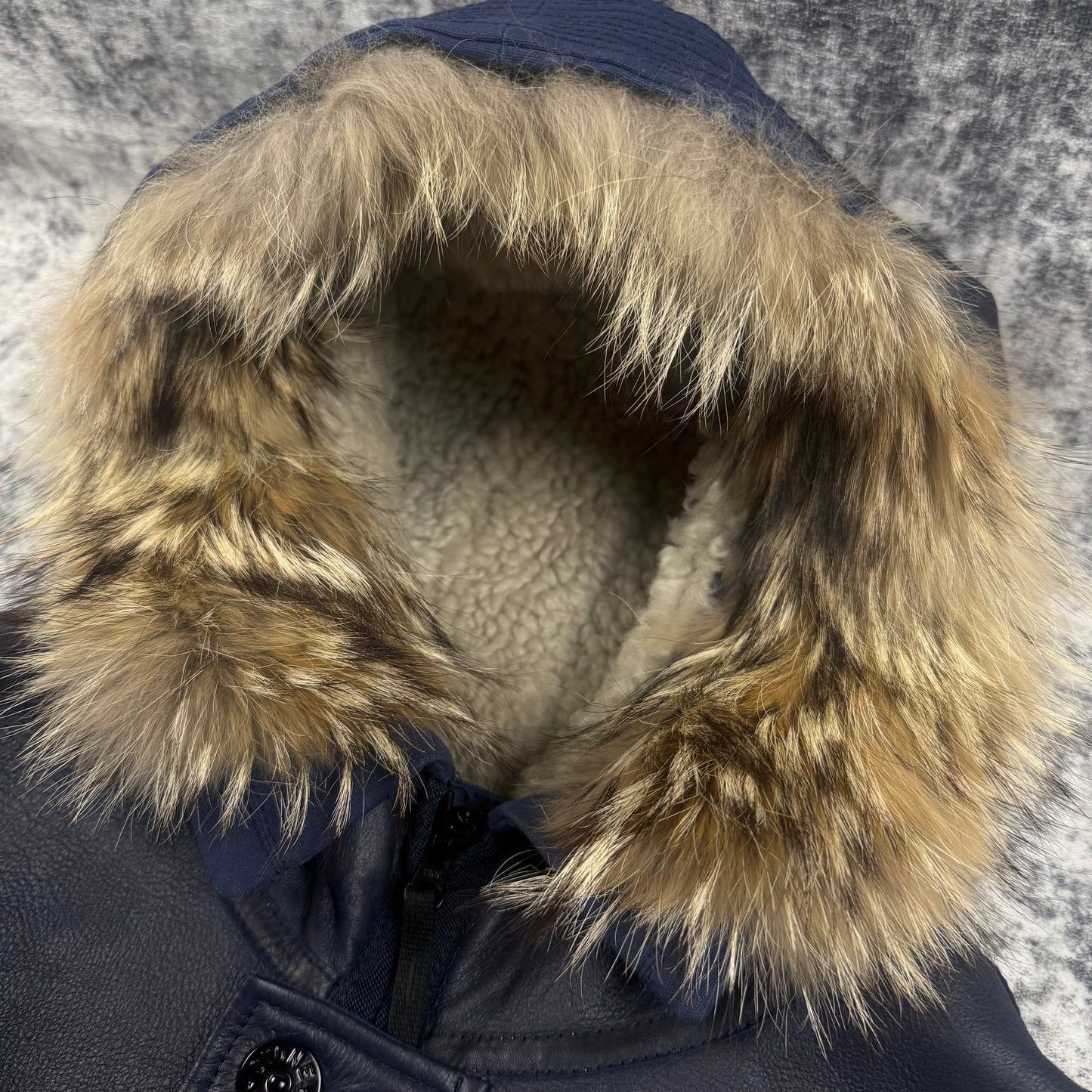 Stone Island Hand Painted Sheepskin Fur Hood Shearling Jacket