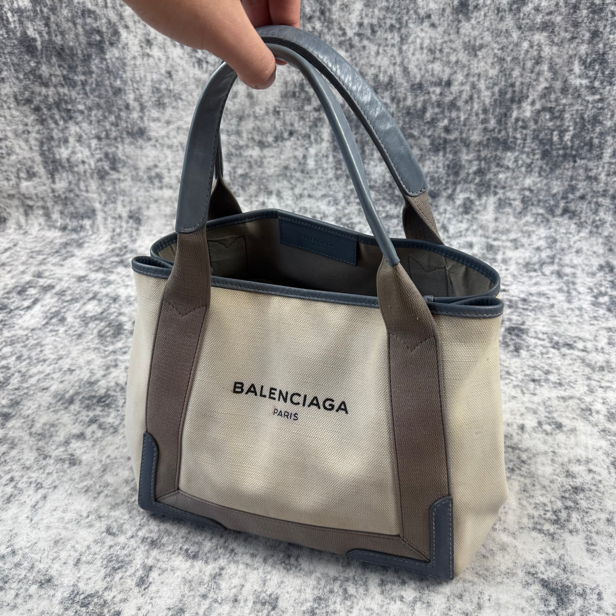 Balenciaga Navy Cabas Small Canvas Tote Bag