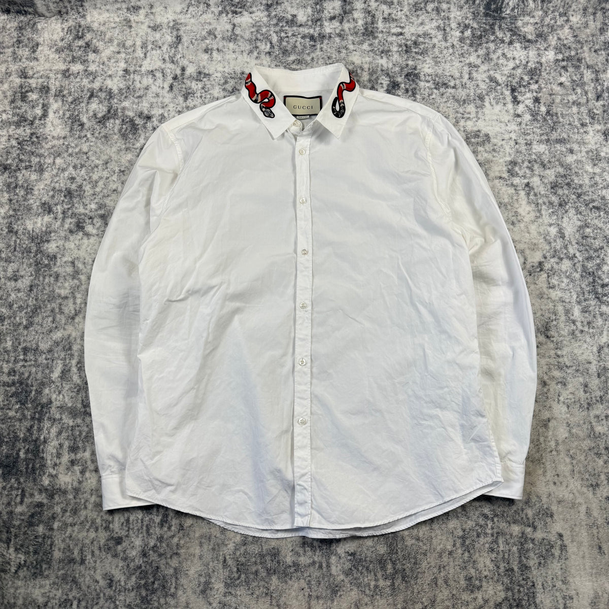 Gucci Kingsnake Embroidered Collar ʼWhiteʼ Button Up Shirt