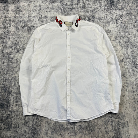 Gucci Kingsnake Embroidered Collar ʼWhiteʼ Button Up Shirt