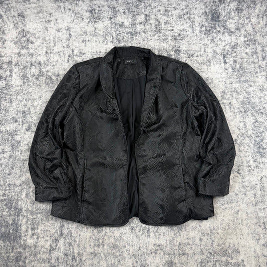 Gucci Vintage Black Snakeskin-Effect Textured Blazer
