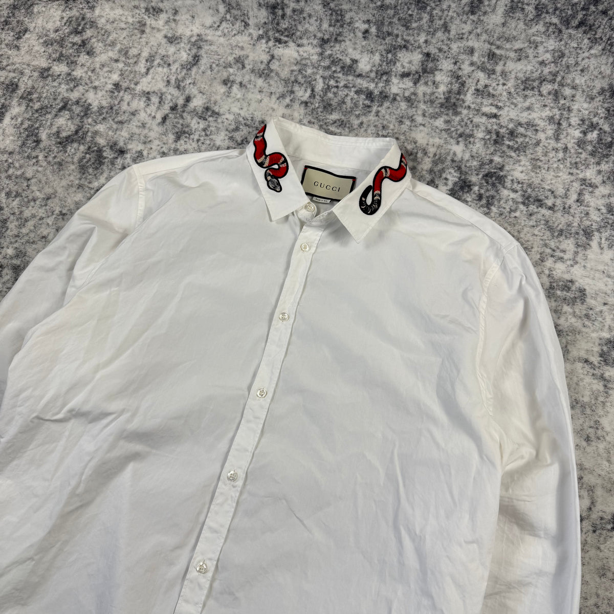 Gucci Kingsnake Embroidered Collar ʼWhiteʼ Button Up Shirt