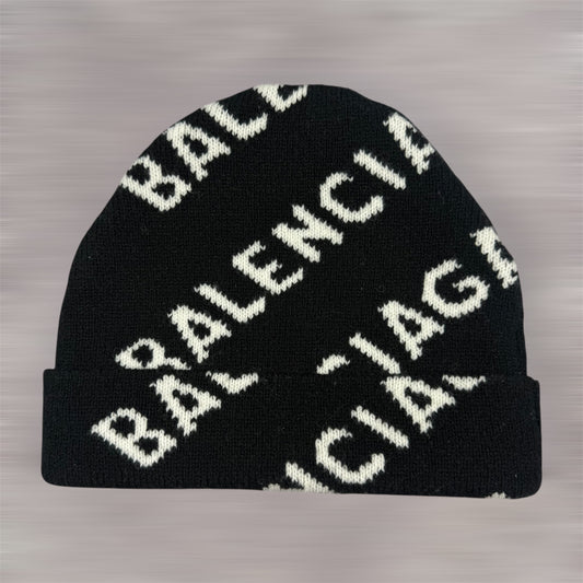 Balenciaga Monogram Logo Ribbed ‘Black’ Wool Beanie
