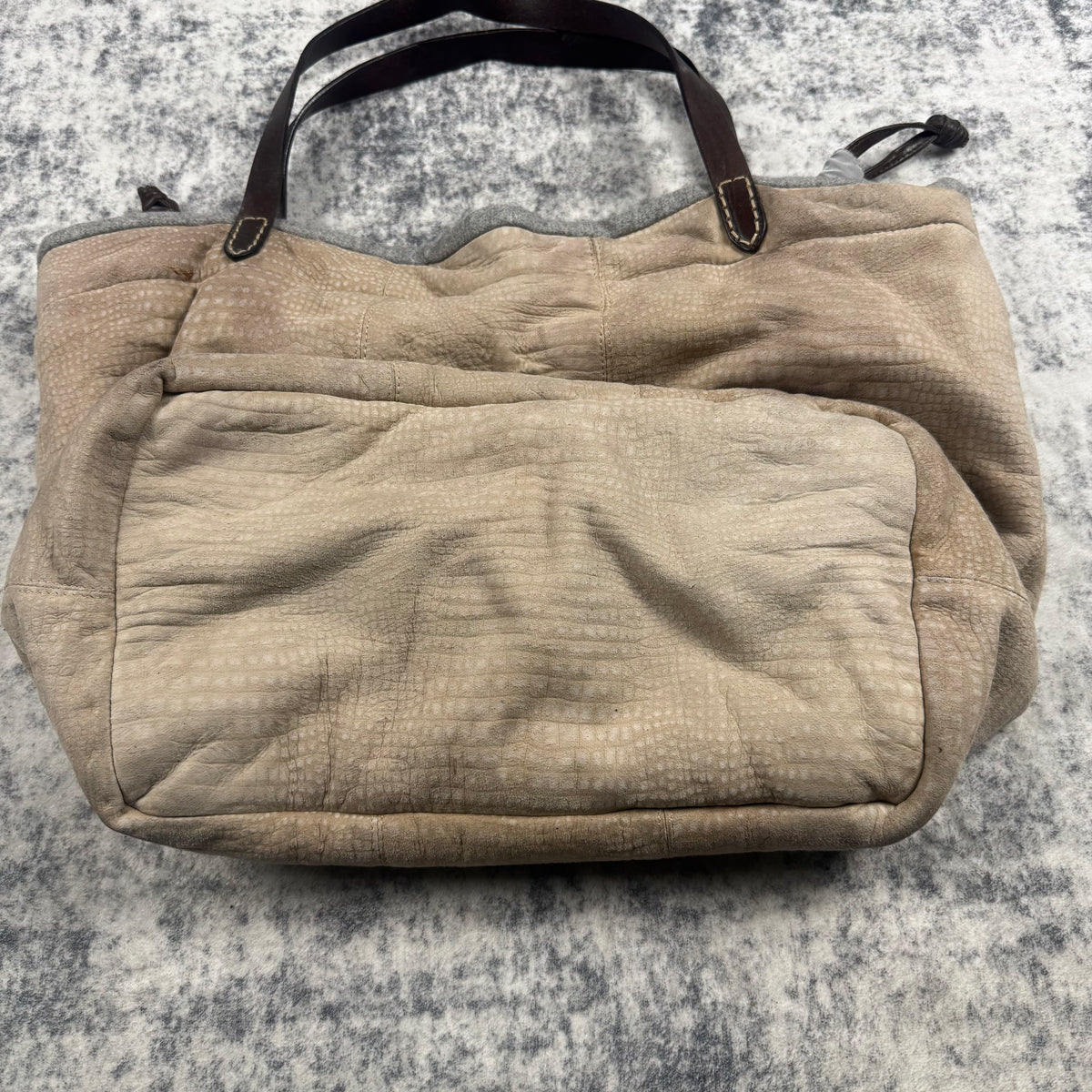 Brunello Cucinelli Beige Croc Embossed Leather Oversized Tote Bag