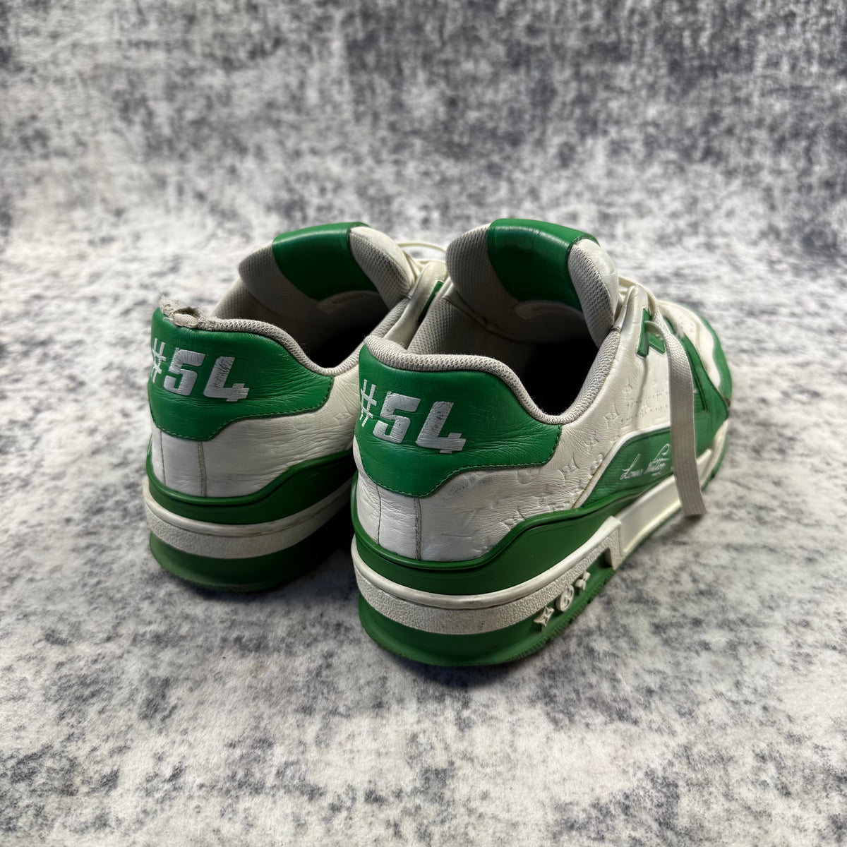 Louis Vuitton by Virgil Abloh Green & White LV Trainer Sneakers