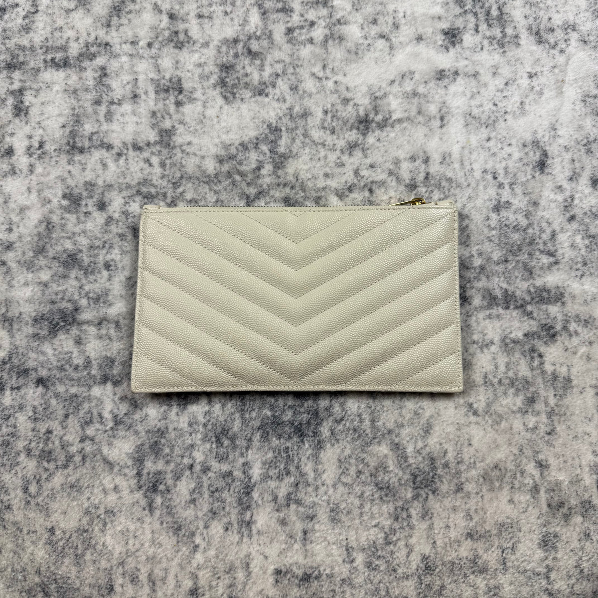 Saint Laurent YSL Cassandre Chevron Quilted Leather Zip Pouch
