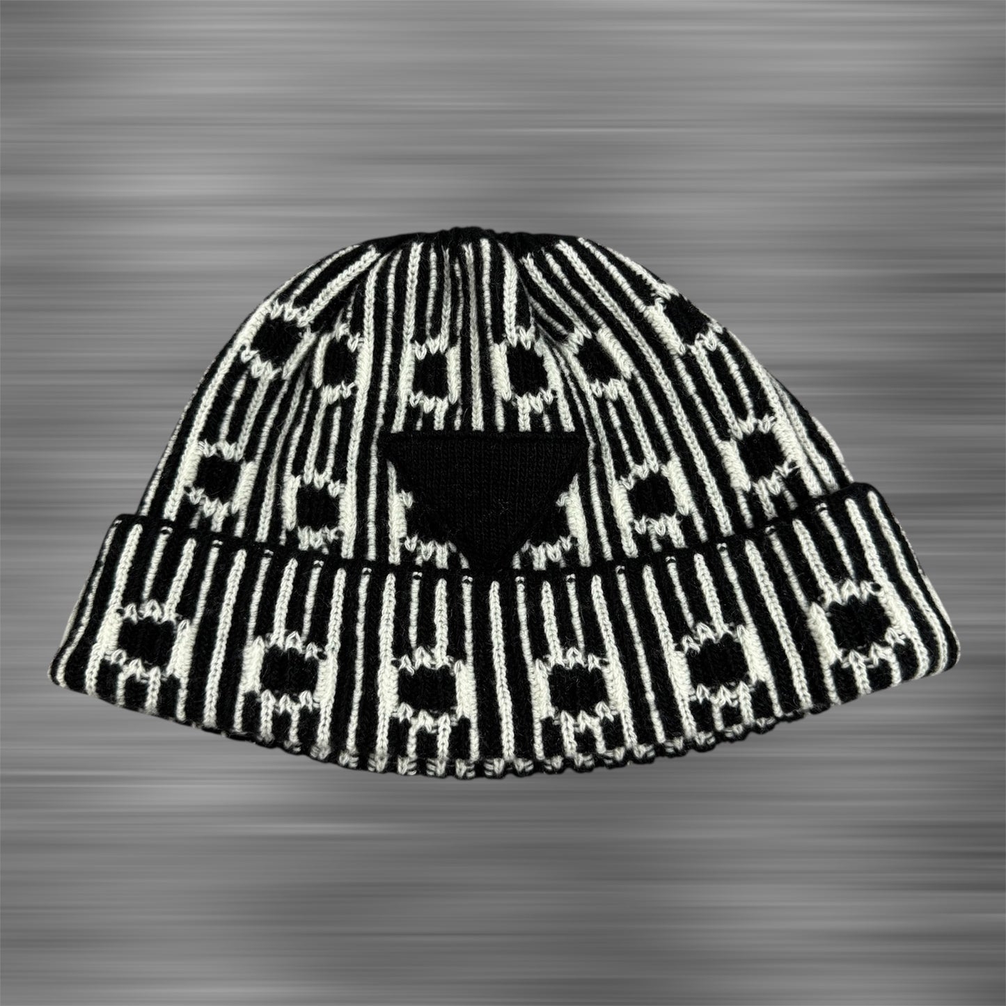 Prada Triangle-Logo Ribbed Knit ‘Black/White’ Beanie
