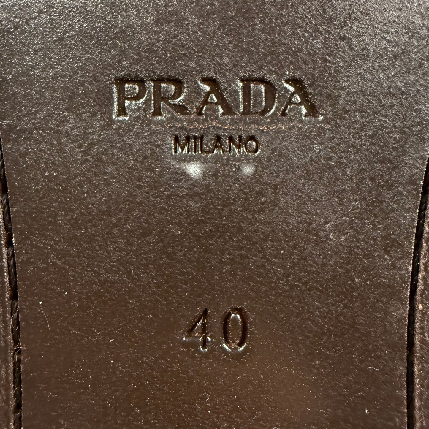 PRADA Camel Leather Logo Belted Knee-High Riding Boots