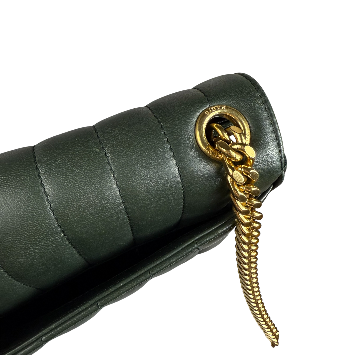 SAINT LAURENT 2018 Small Lambskin Vicky Chain ‘Green’ Crossbody Bag