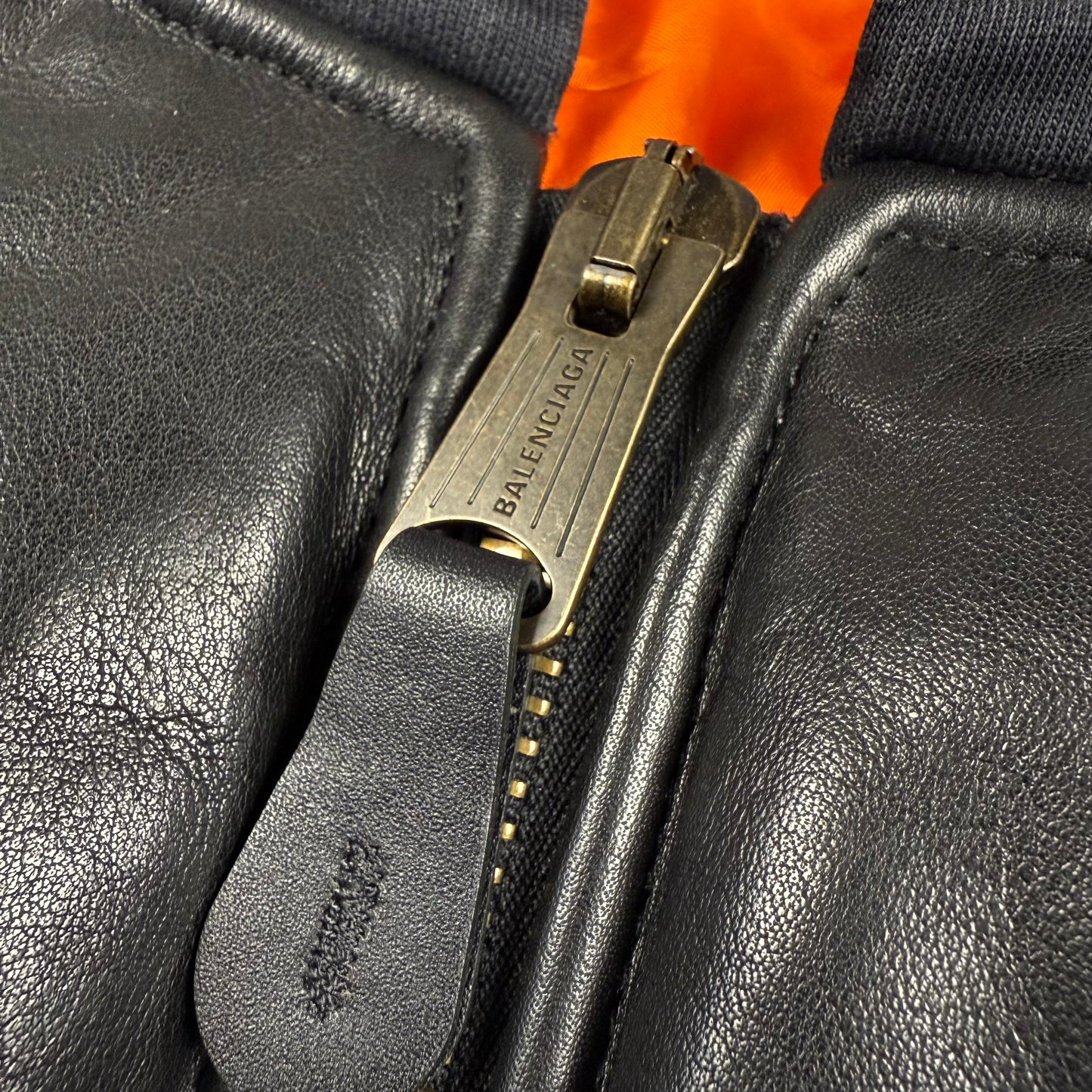 Balenciaga AW22 Leather MA-1 Oversized Hooded Bomber Jacket