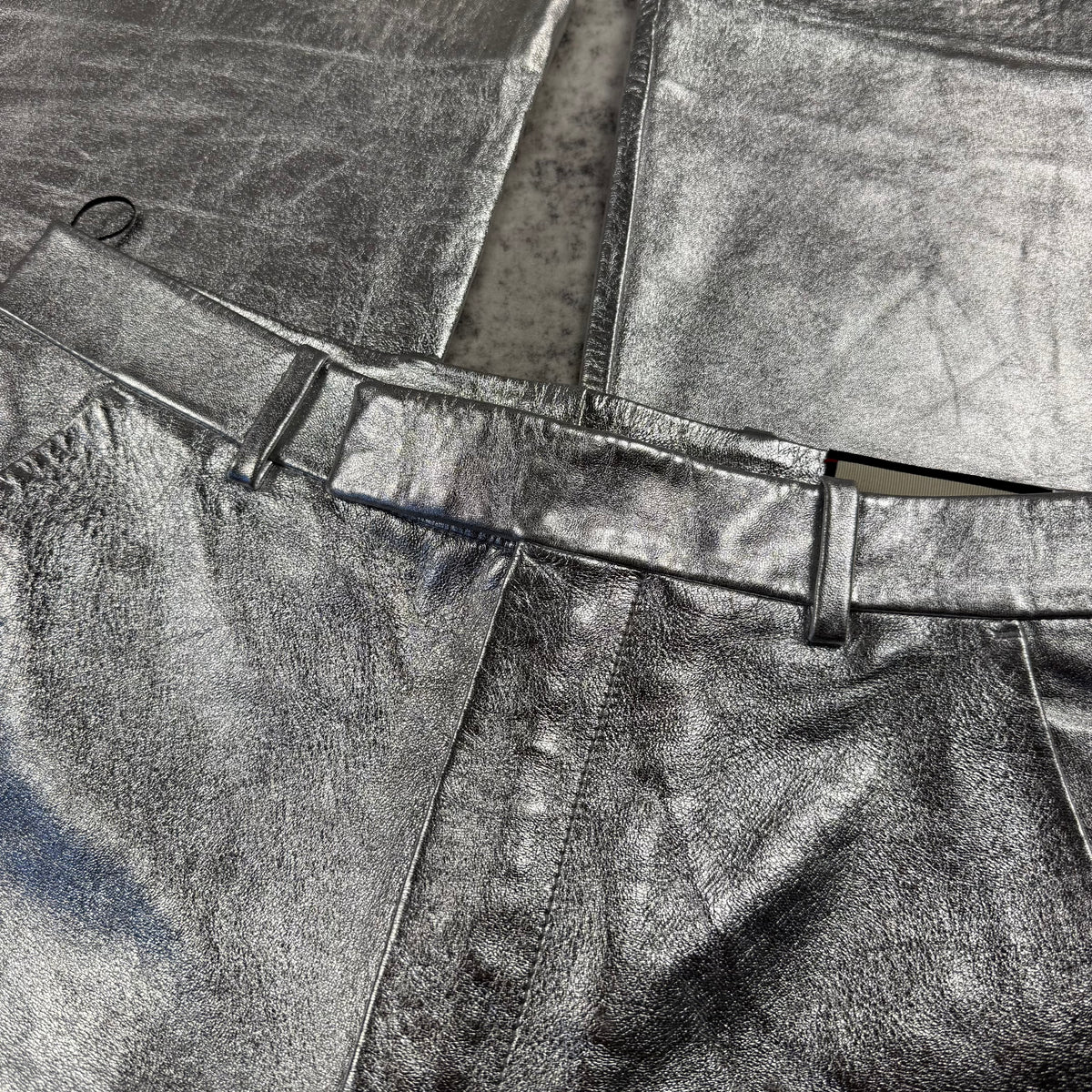Gucci Metallic Silver Lambskin Leather Flared Pants