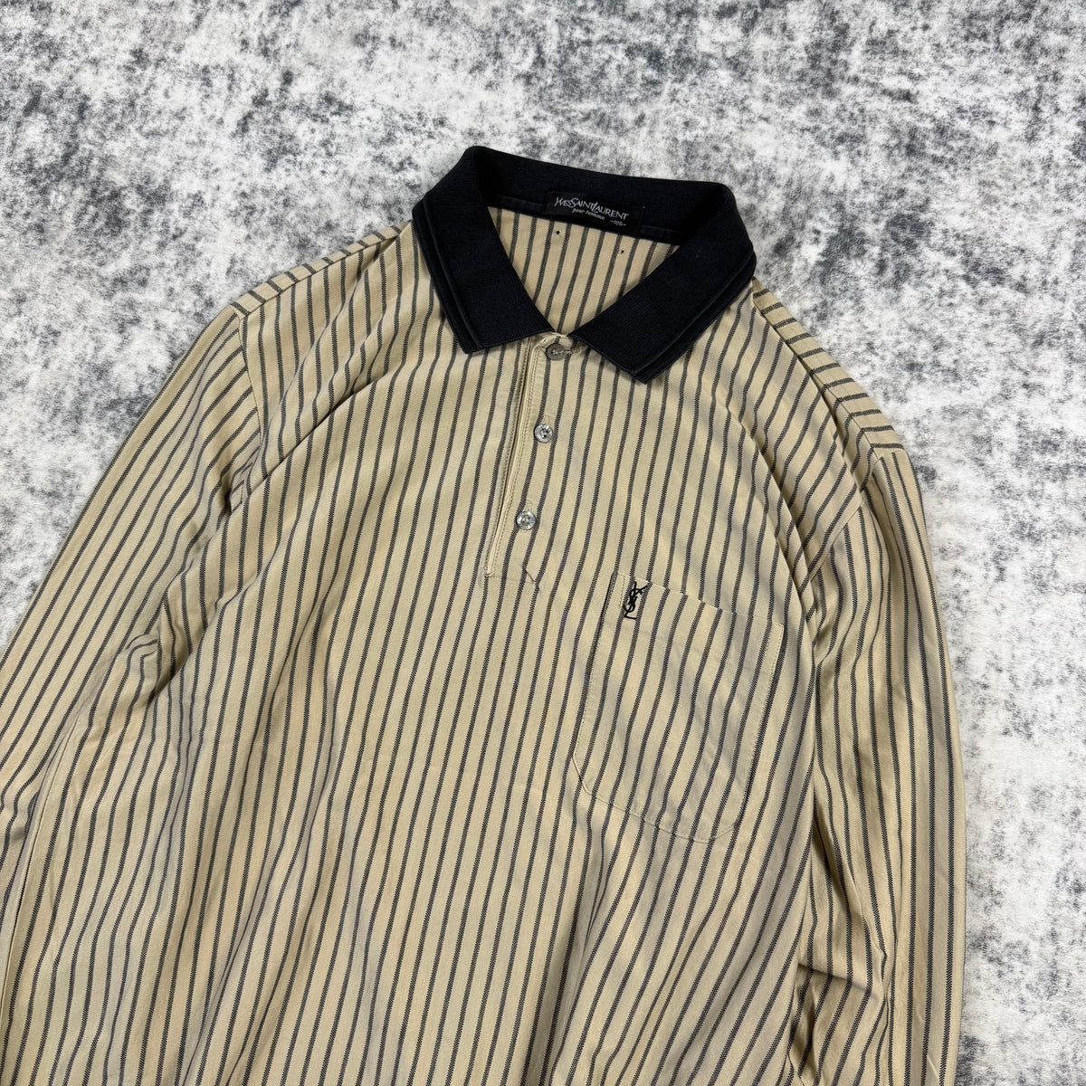 Vintage Yves Saint Laurent Pour Homme Striped Long Sleeve Polo