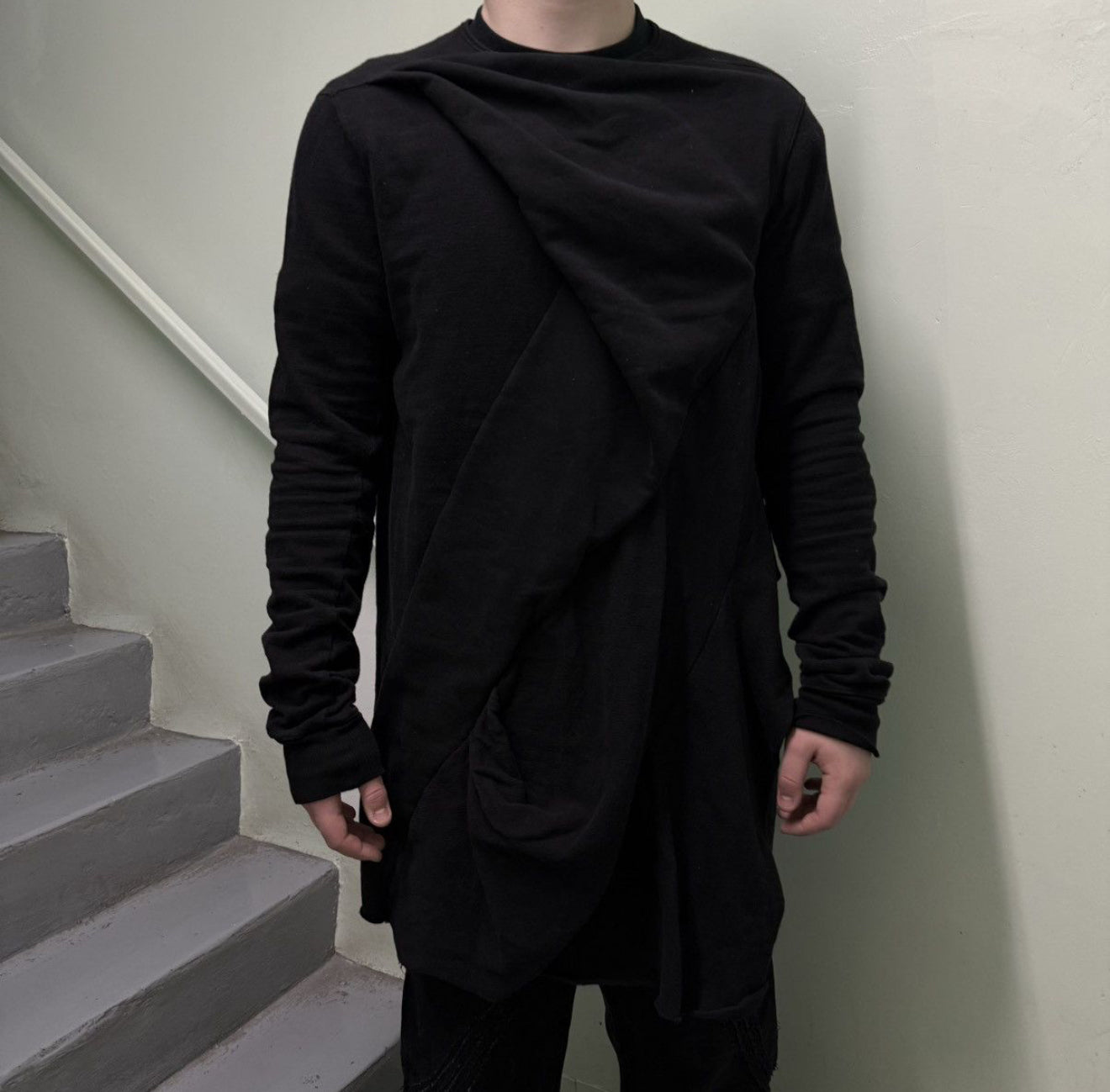 Rick Owens DRKSHDW Black Sweater Geometric Lines Layerd