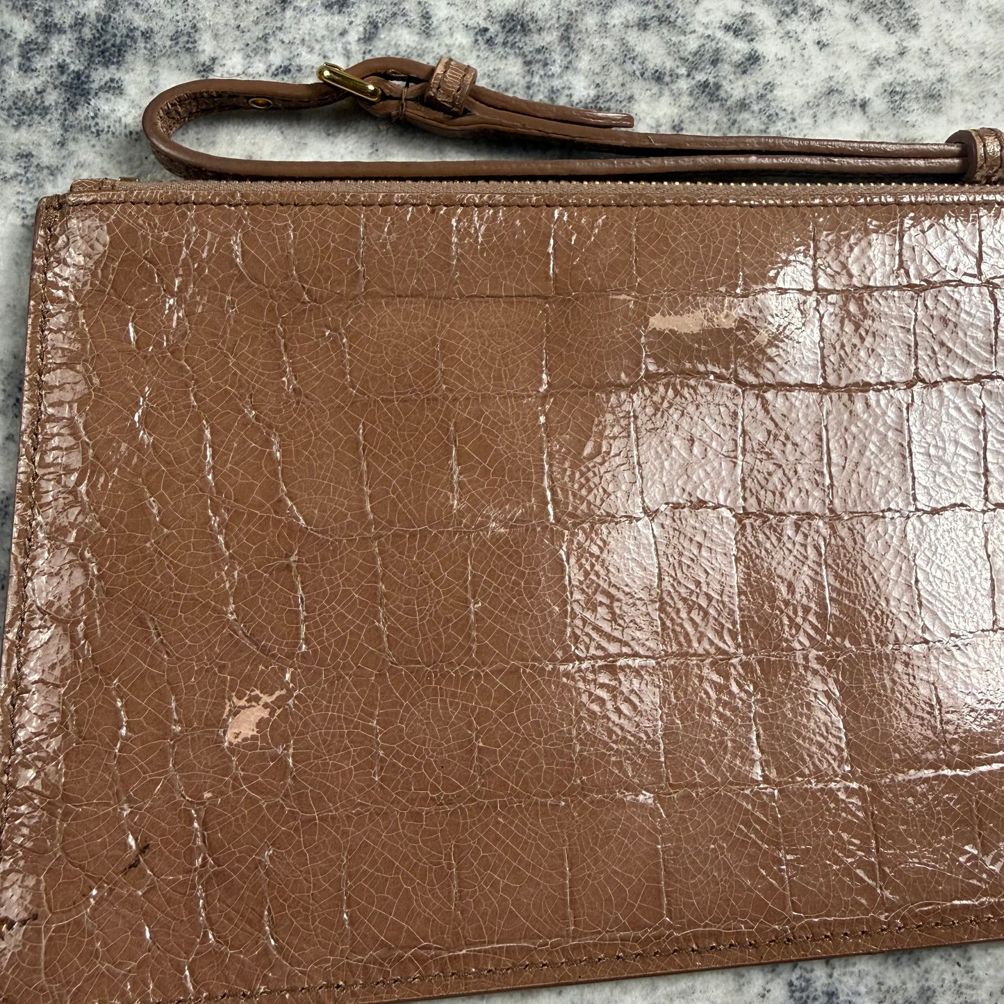 Miu Miu Croc-Embossed Patent Leather Wristlet Clutch / Pouch