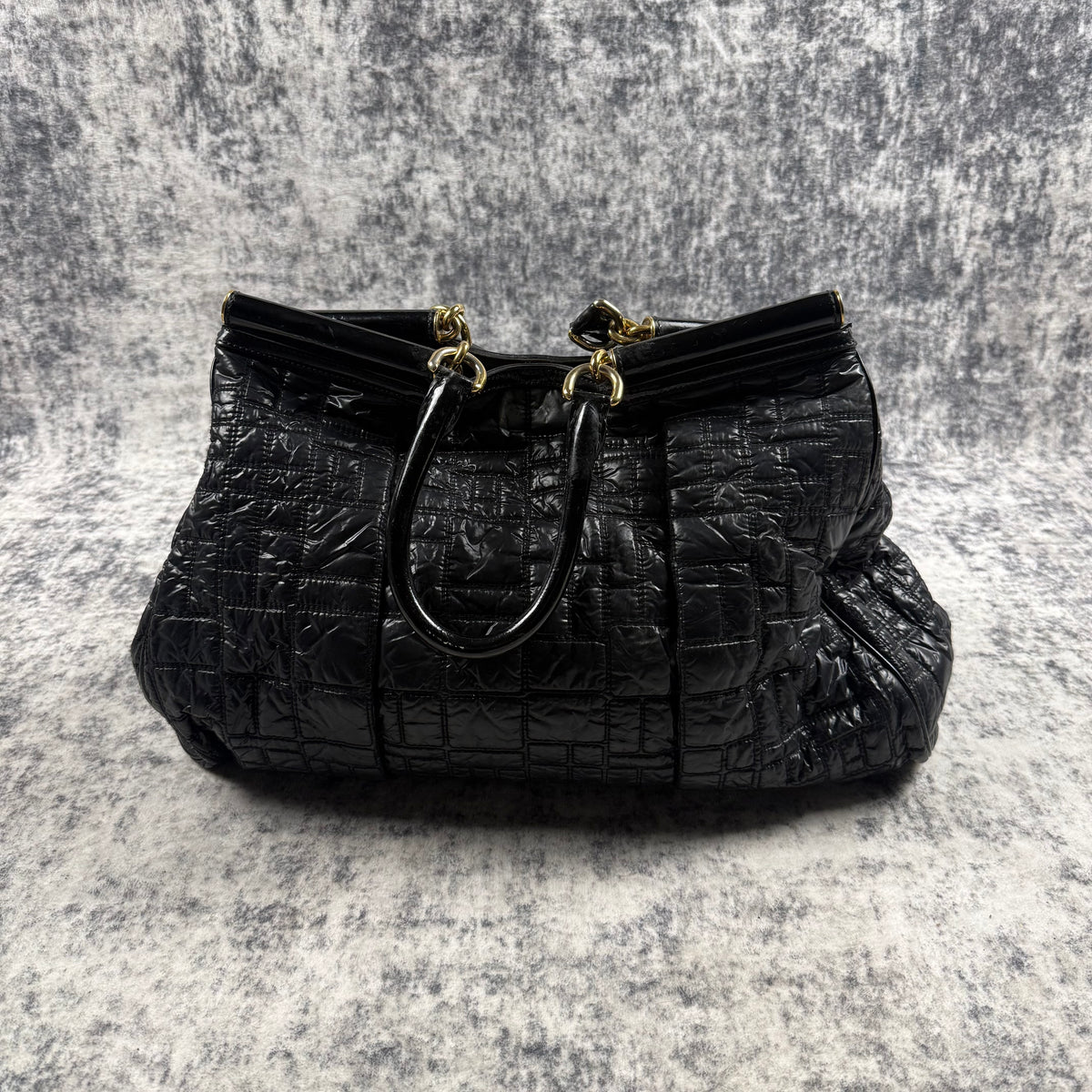 Dolce & Gabbana Miss Lexington Black Quilted Patent Nylon Tote Bag