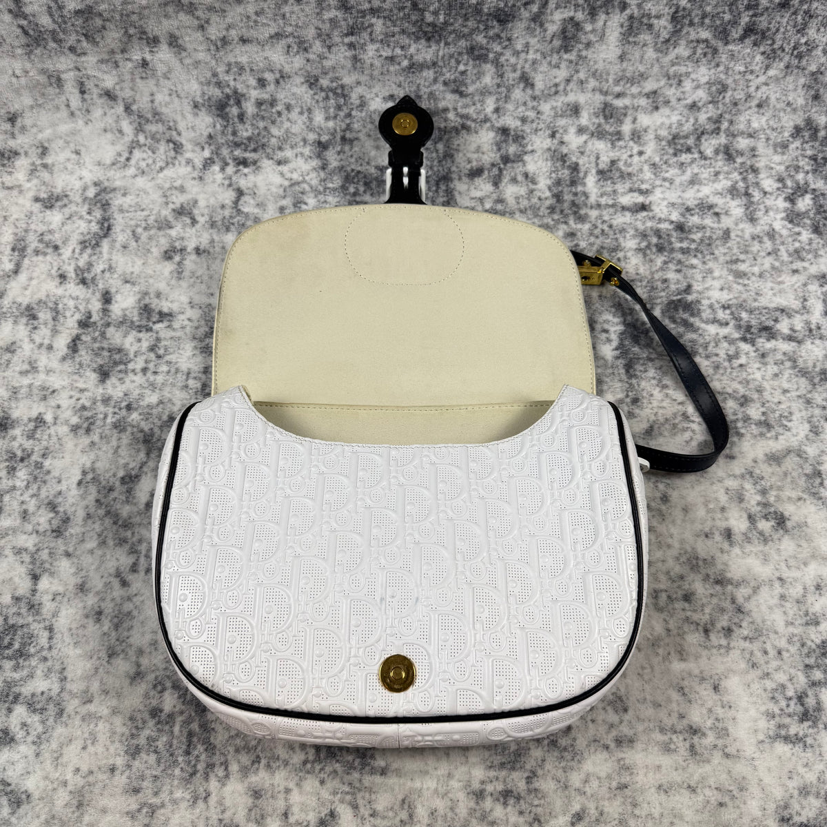Christian Dior Medium Perforated Oblique Bobby Bag – White Calfskin