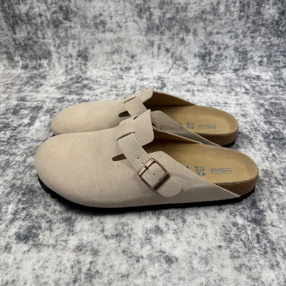 Birkenstock Boston Soft Footbed Suede Leather Taupe Clogs