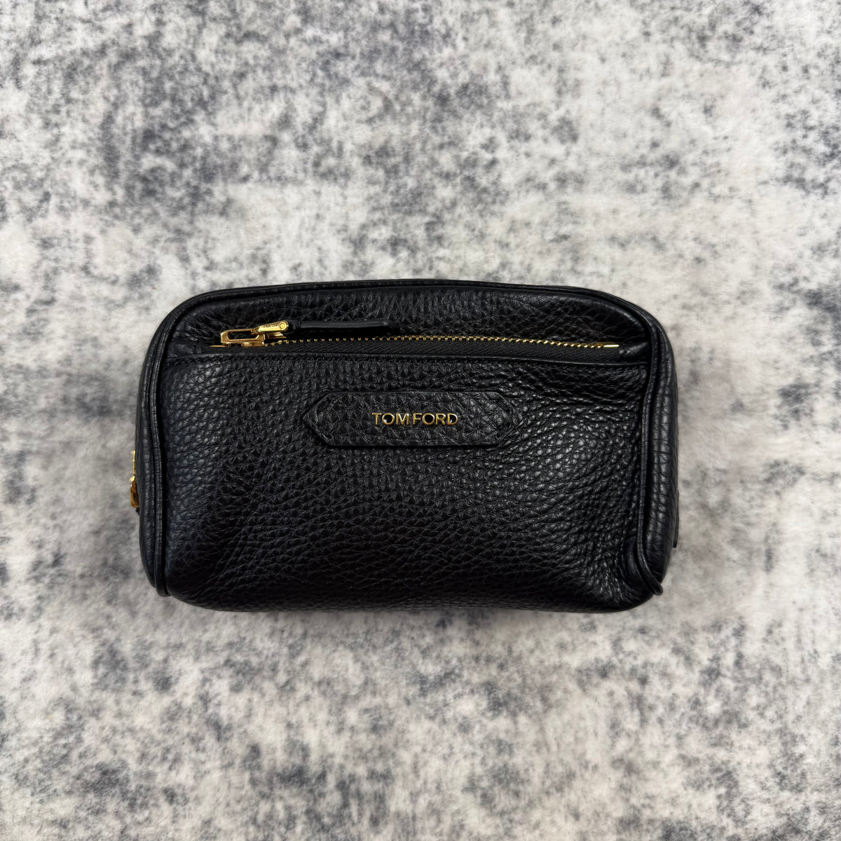 Tom Ford Black Grained Leather Cosmetic Bag