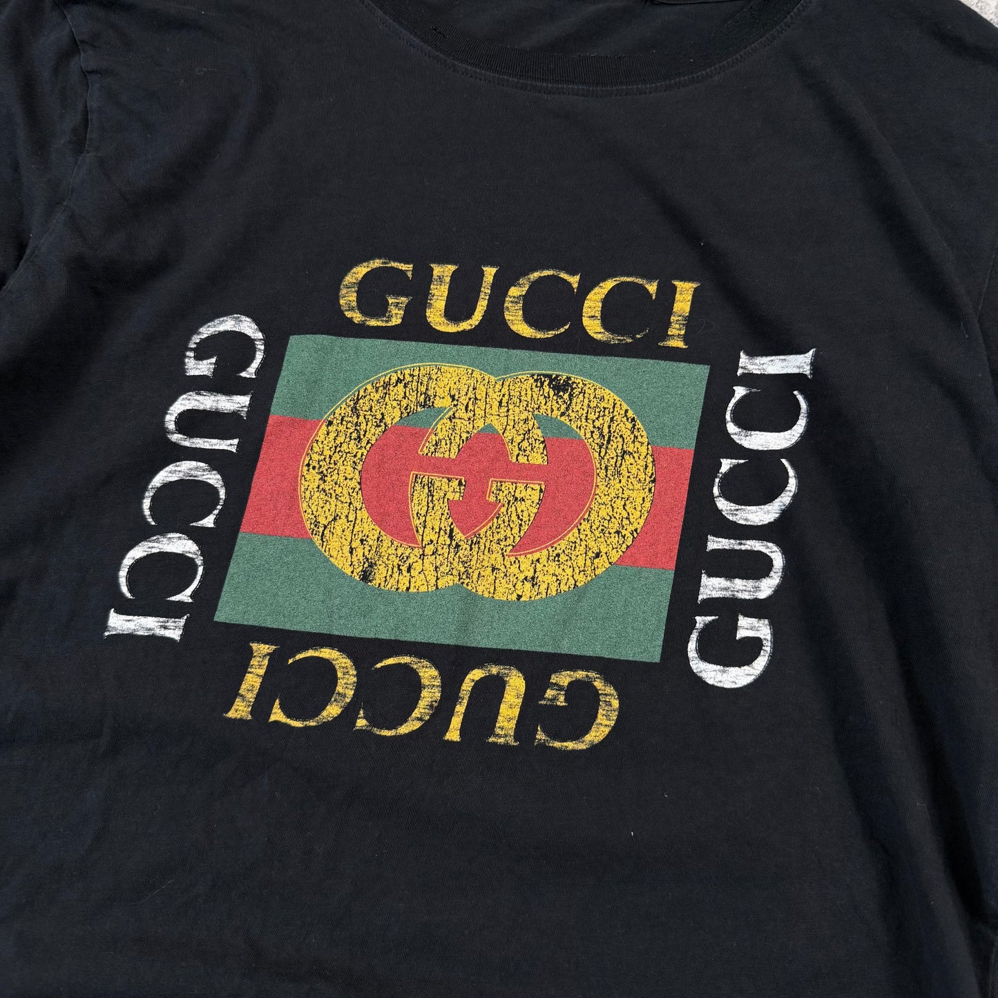 Gucci Vintage Logo Print Distressed ‘Black’ T-Shirt