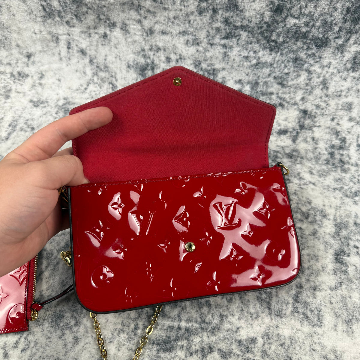 Louis Vuitton Monogram Vernis Pochette Félicie Red Bag