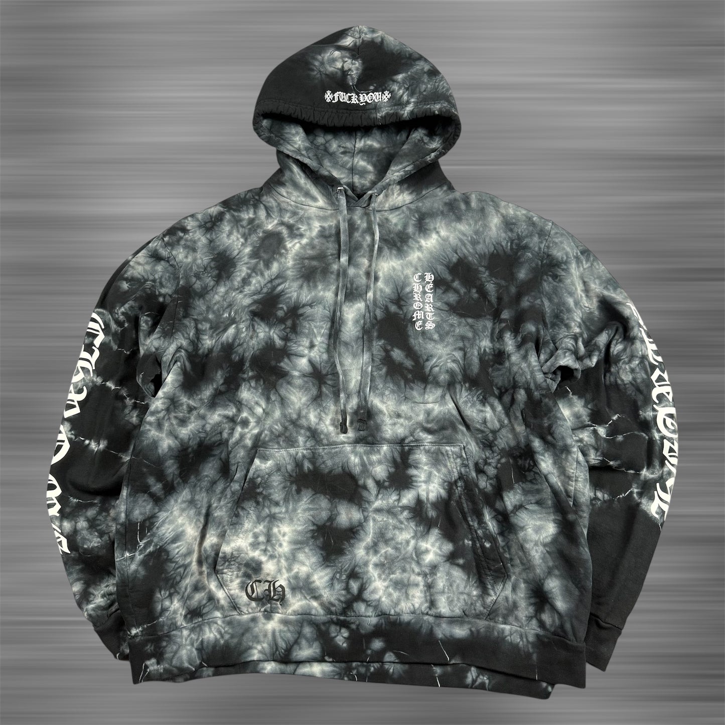 Chrome Hearts Tie-Dye ‘Black&White’ Horseshoe Hoodie