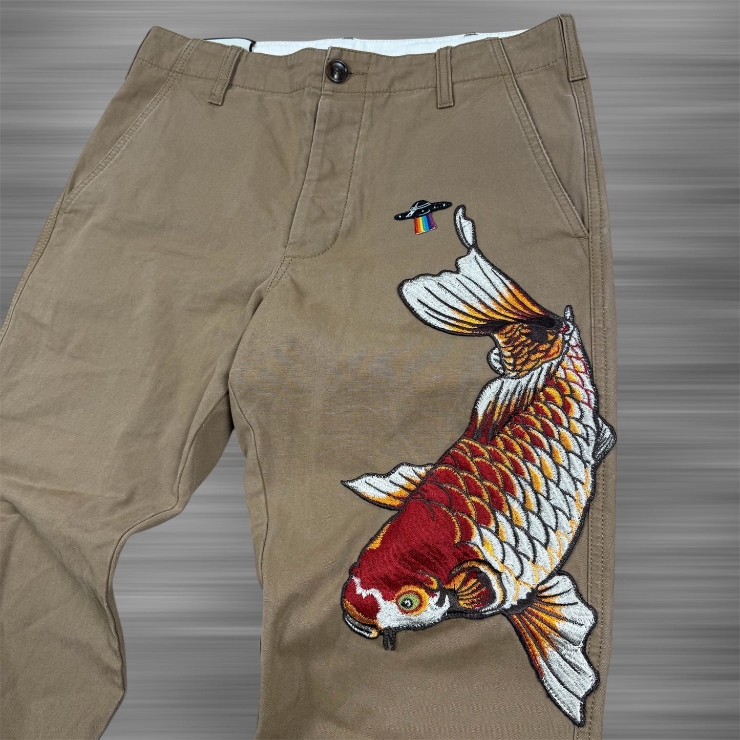 Gucci SS18 Appliqué Embroidered Koi Fish Chino Trousers