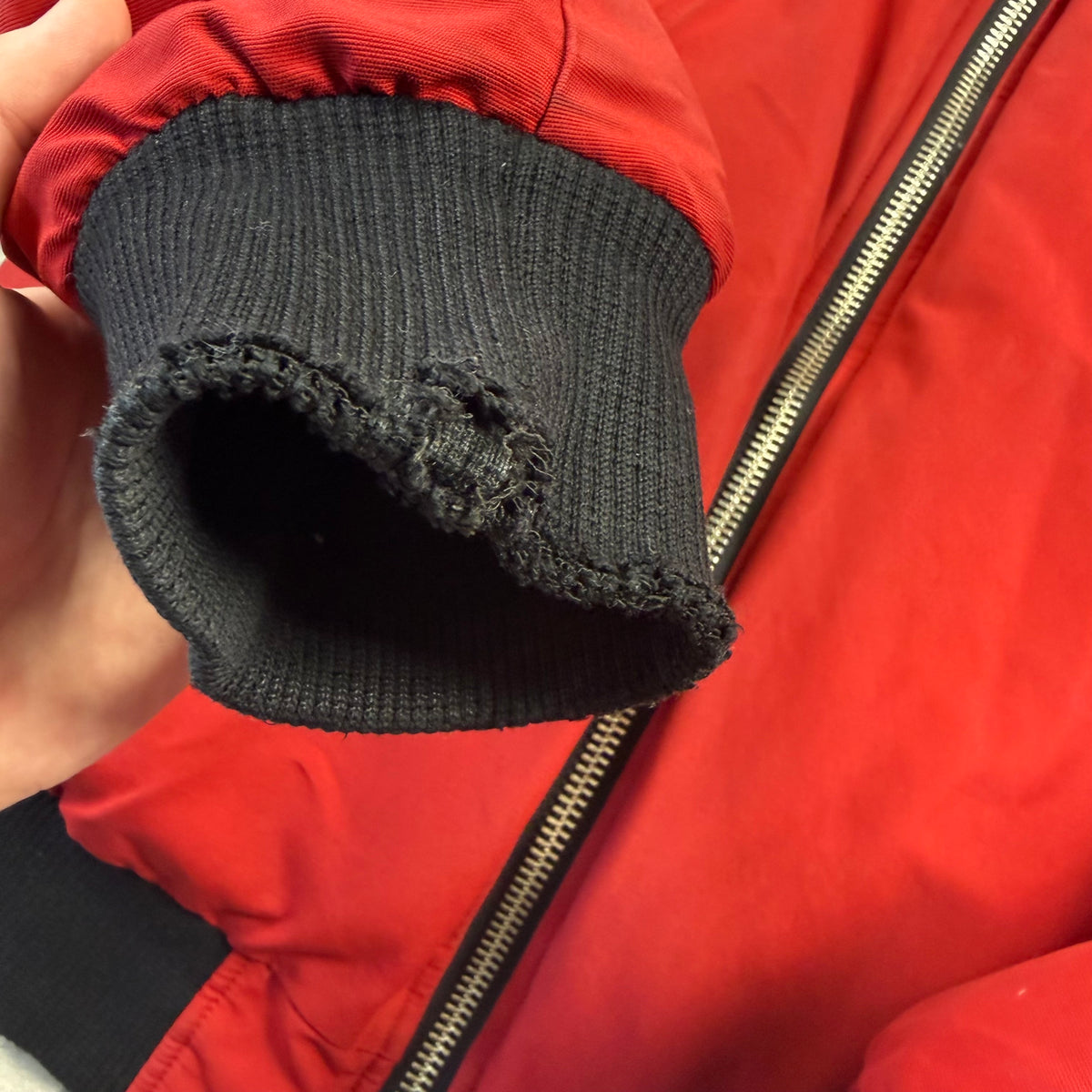 Moose Knuckles Red Down-Filled Fur Hood Bomber Jacket