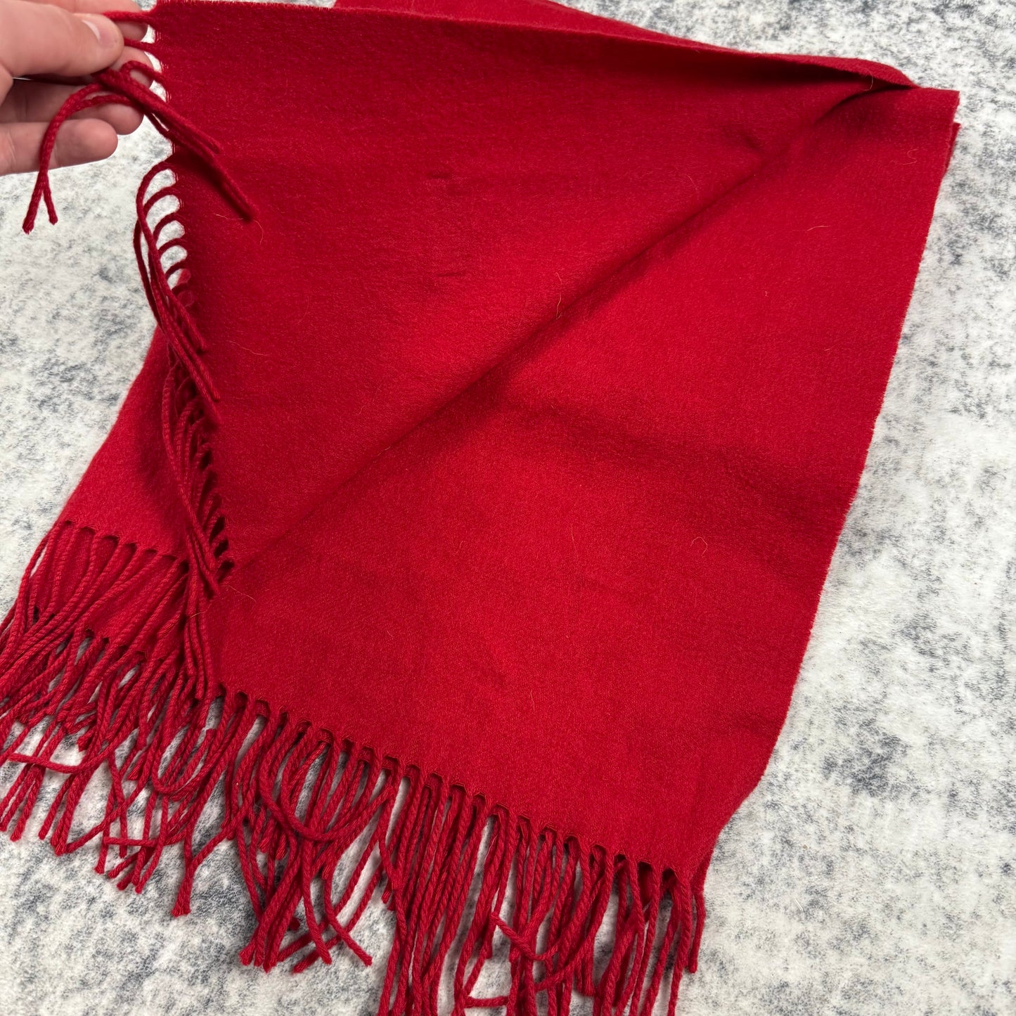 Acne Studios Red Virgin Wool Fringe Logo Scarf
