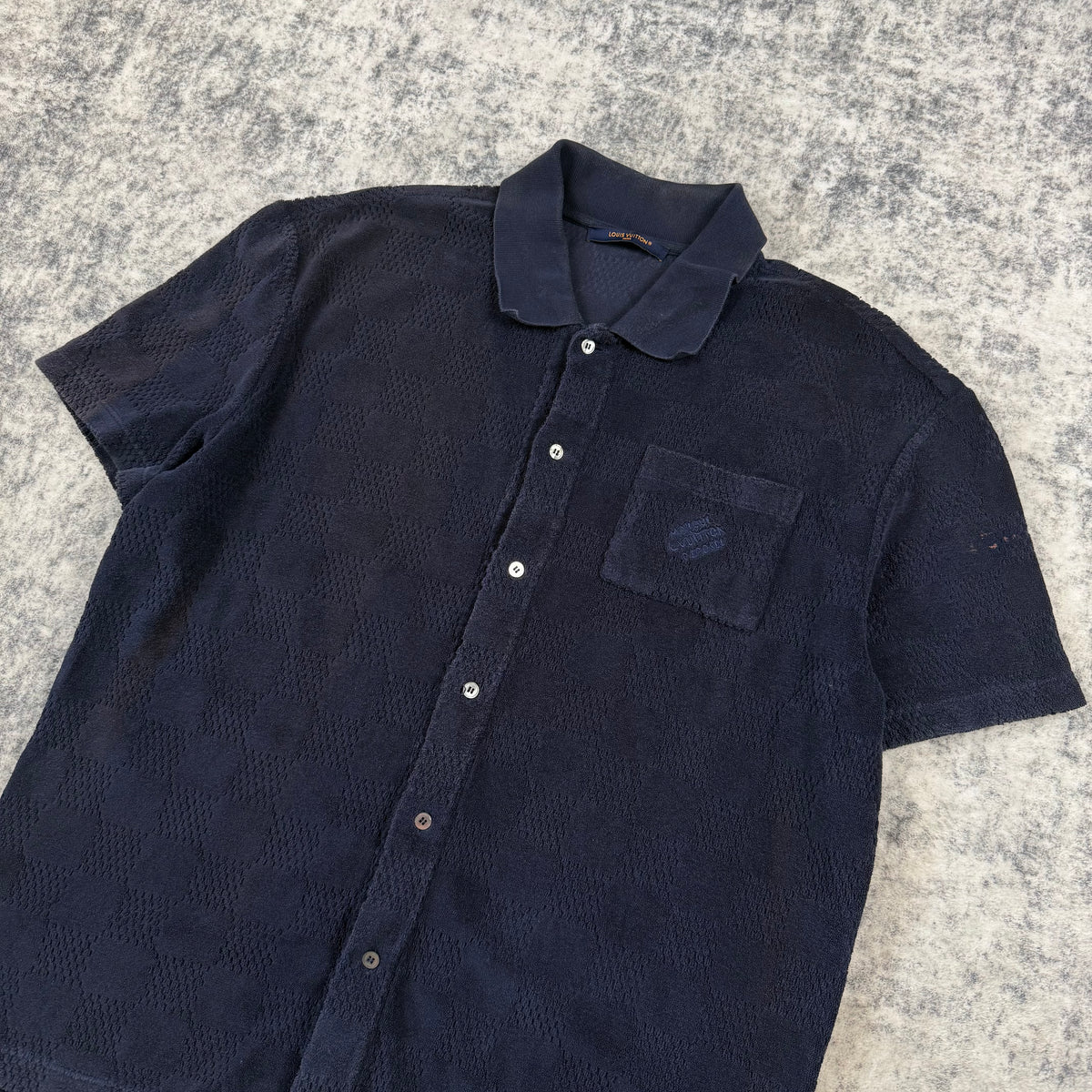Louis Vuitton Damier French Terry Short-Sleeved Cotton-Blend Shirt