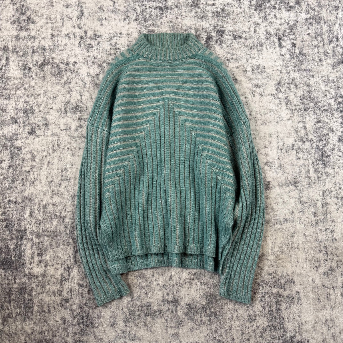 Rick Owens FW22 STROBE Aqua Pearl Mohair Wool Ribbed Sweater