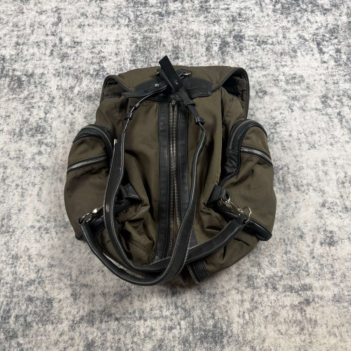 Alexander Wang Olive Green Nylon Leather Multi-Zip Backpack