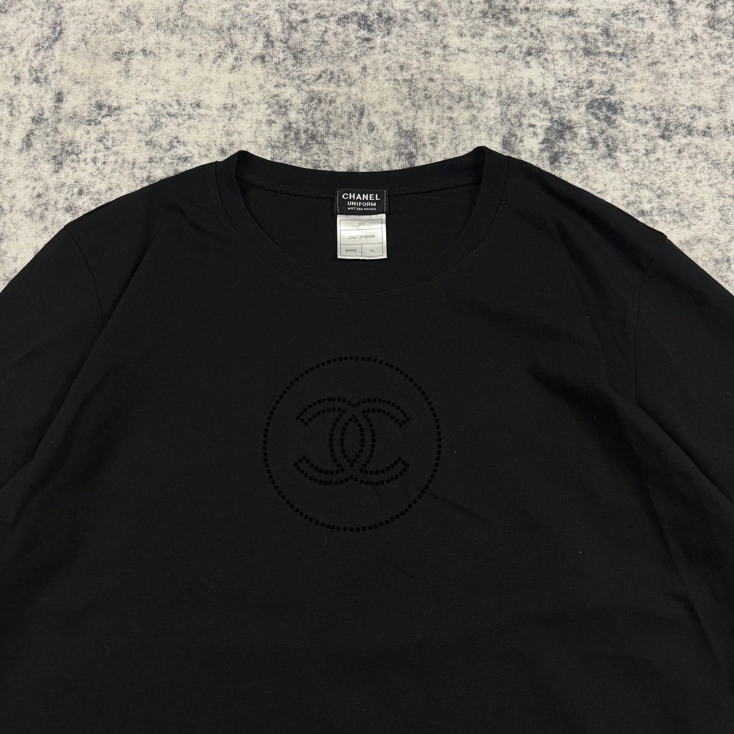 Chanel Uniform Black Flocked CC Logo T-Shirt