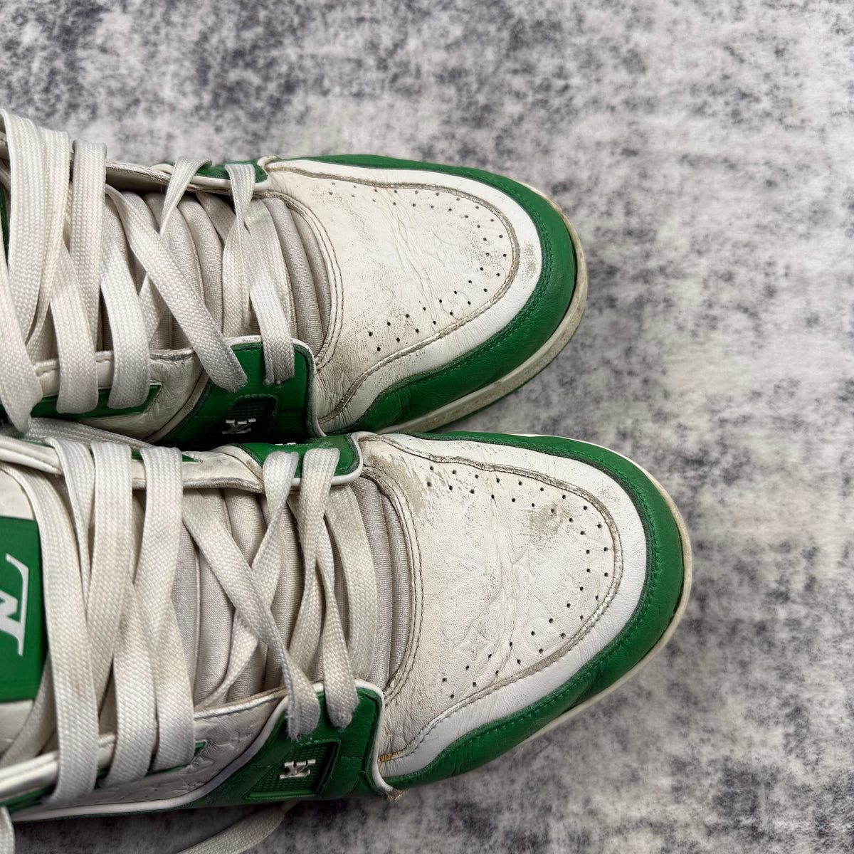 Louis Vuitton by Virgil Abloh Green & White LV Trainer Sneakers