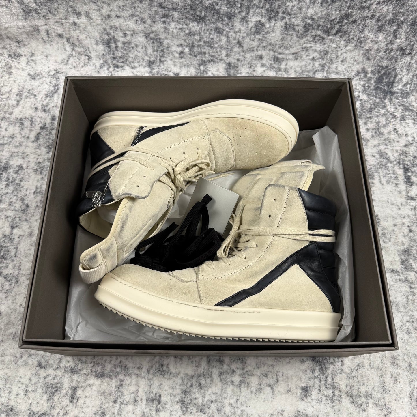 Rick Owens ‘Black/Milk’ Suede Geobaskets