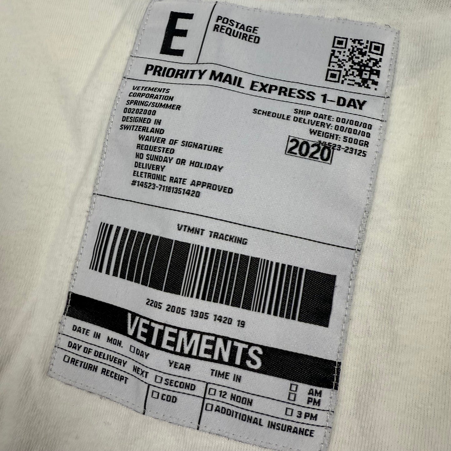 Vetements 2020 Shipping Label ‘White’ T-Shirt