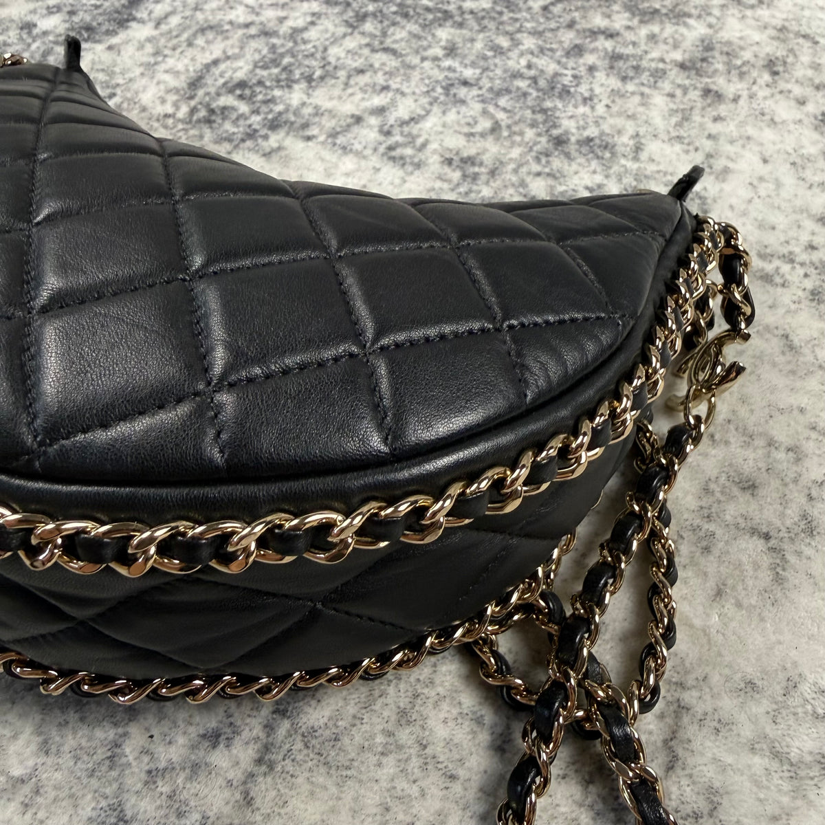 Chanel Black Quilted Lambskin Chain Hobo Bag