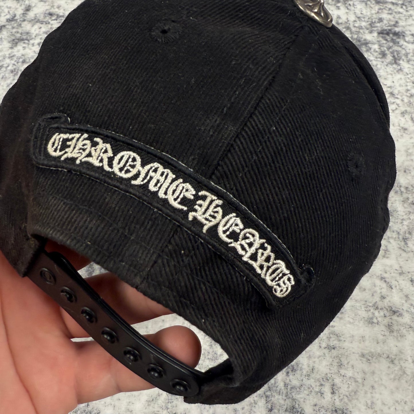 Chrome Hearts Scroll Logo Denim ‘Black’ Trucker Cap