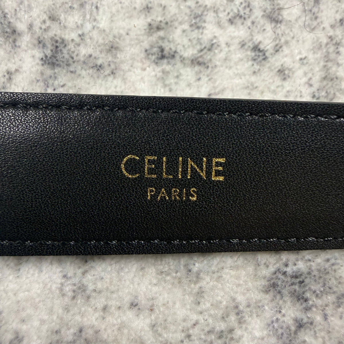 Celine Triomphe Gold Buckle Black Leather Belt