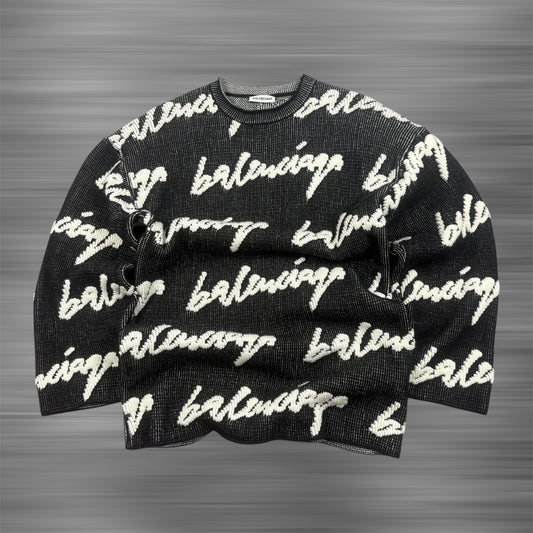 BALENCIAGA Black pullover with 3D Scribble print