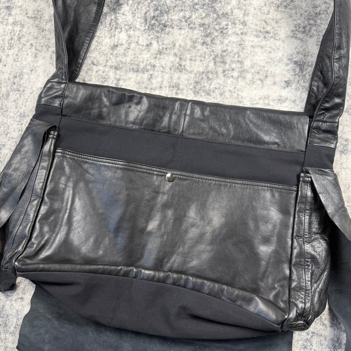 Yasuyuki Ishii Oversized Black Leather Messenger Shoulder Bag